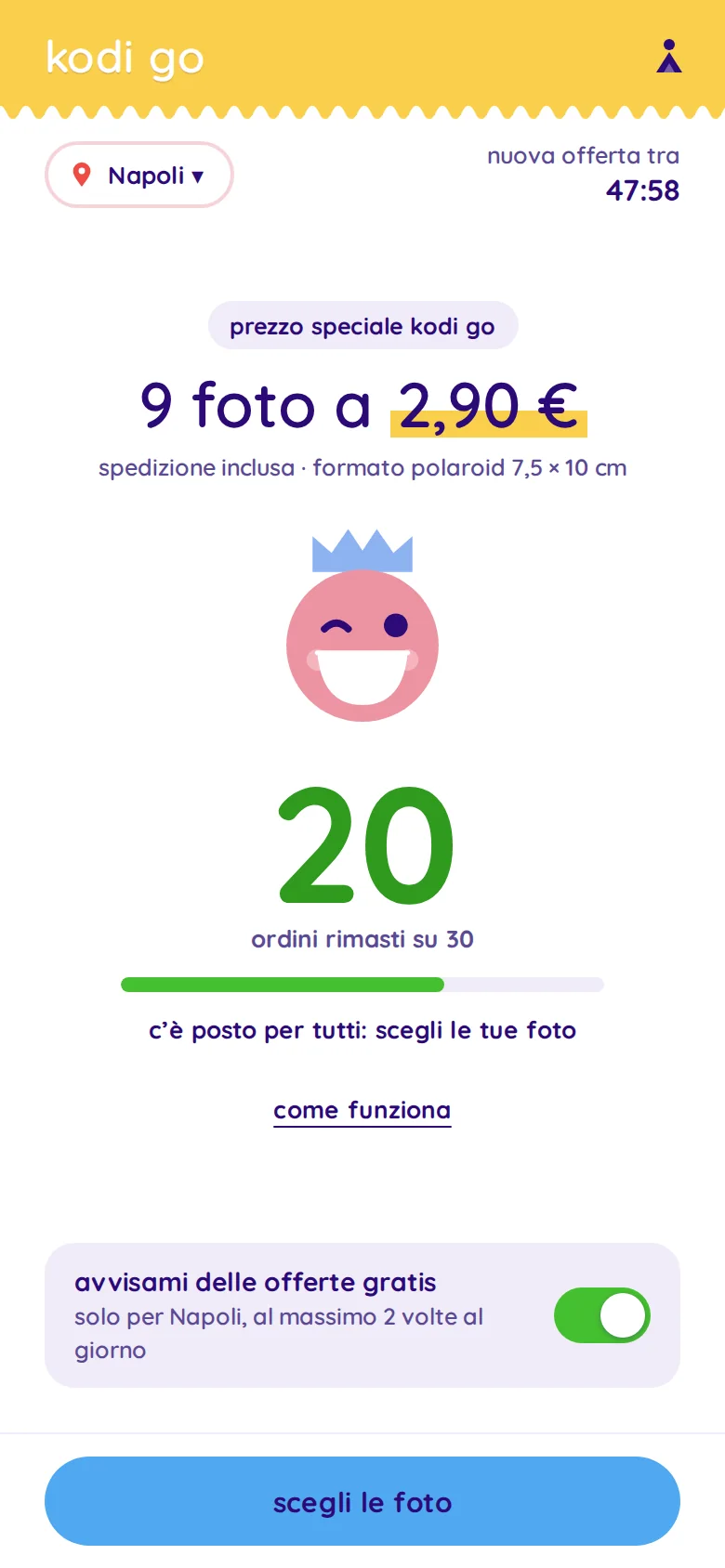 contatore con 20 ordini a 2,90 euro e faccina felice